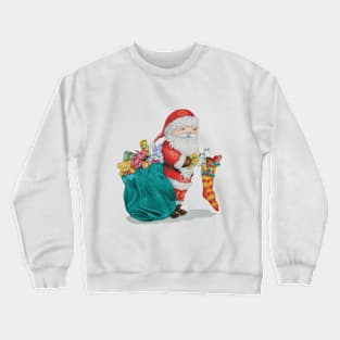 unique christmas picture of cute santa with stocking Crewneck Sweatshirt